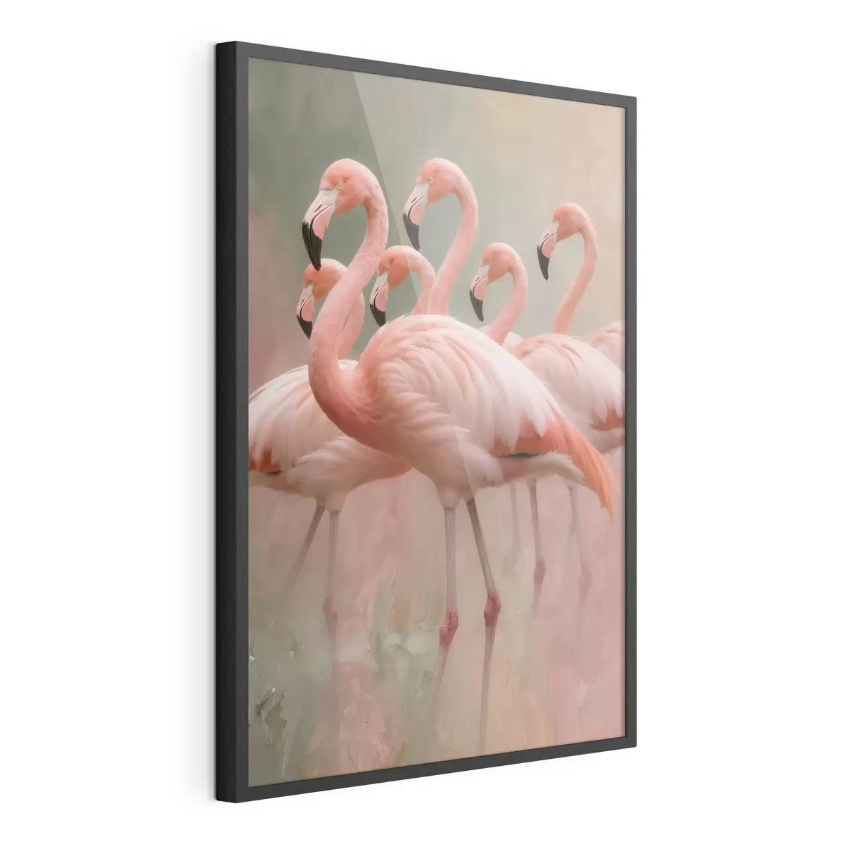 Poster Dekoratives Porträt einer Flamingoschwarm im zeitgenössischen Malstil f49727