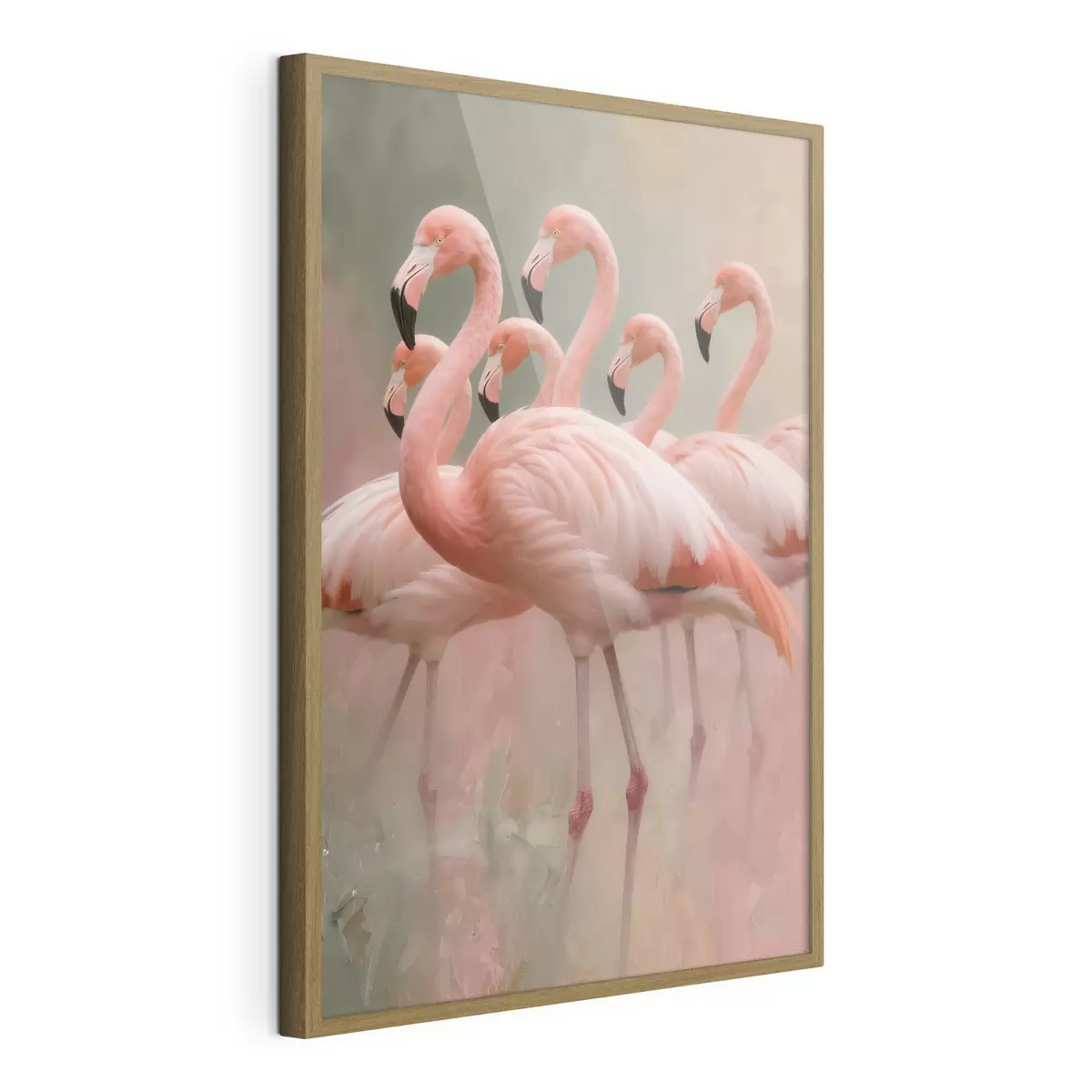 Poster Dekoratives Porträt einer Flamingoschwarm im zeitgenössischen Malstil f49727