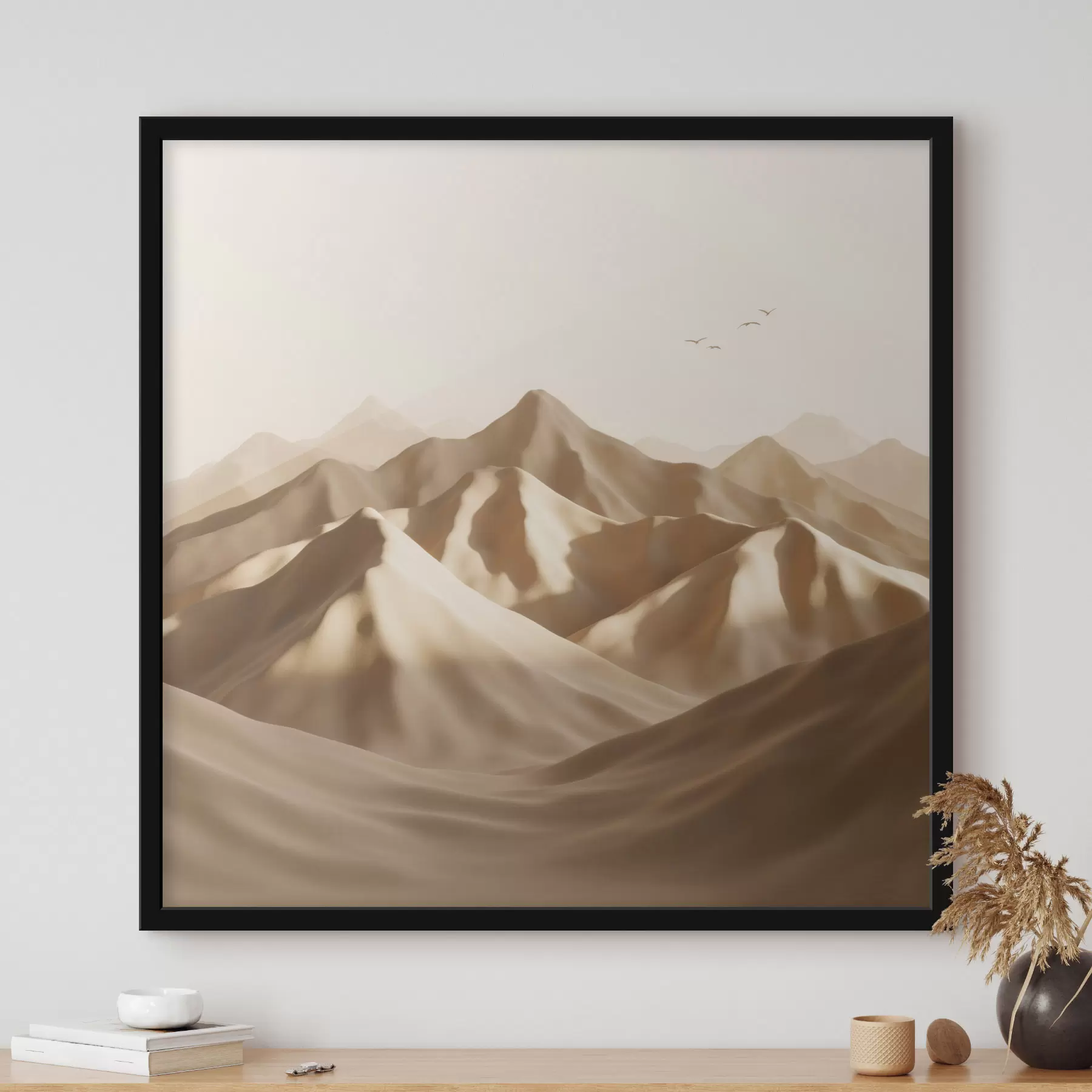 Fototapete Abstrakte Sanddünen mit Vogelsilhouetten in Pastelltönen f49729