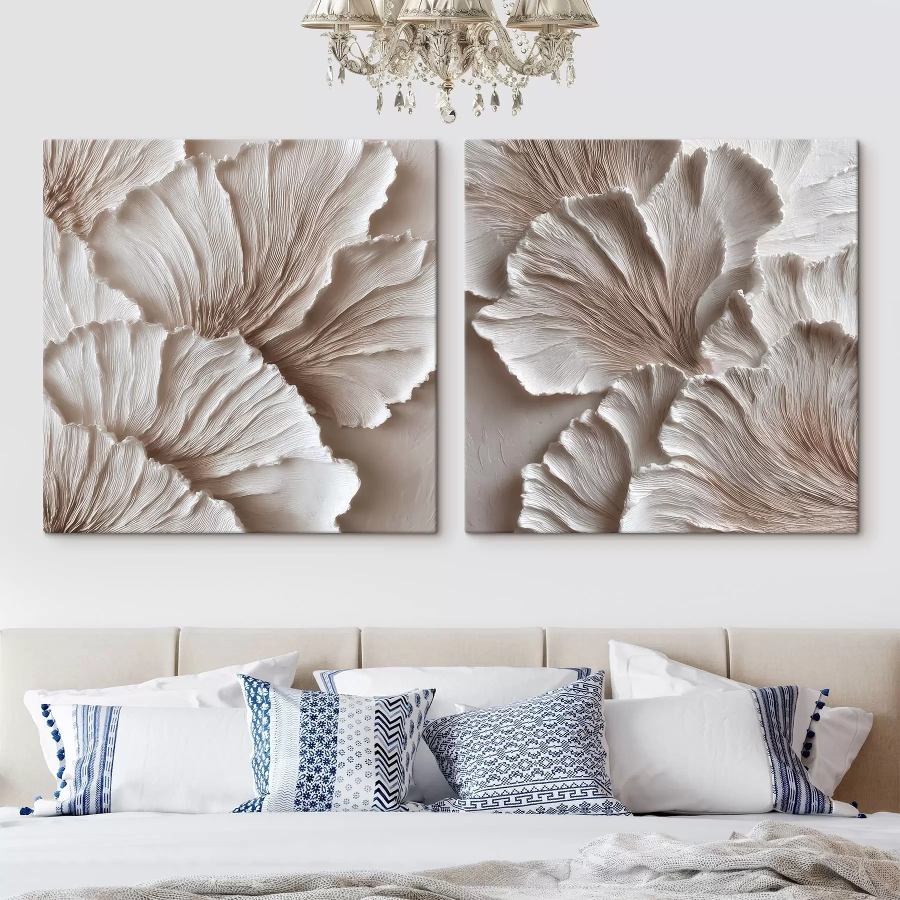 Fototapete Zweiteiliges Interieur-Diptychon mit strukturierten Linien in Pastelltönen im Stil der zeitgenössischen Kunst m30648