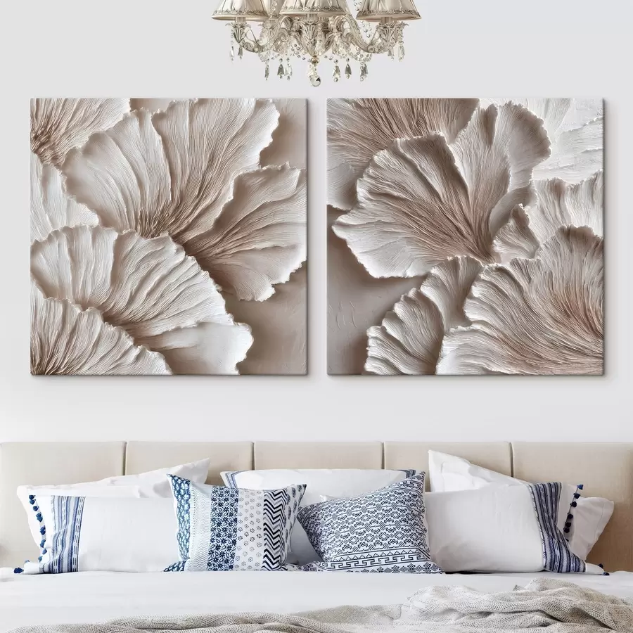Fototapete Zweiteiliges Interieur-Diptychon mit strukturierten Linien in Pastelltönen im Stil der zeitgenössischen Kunst m30648