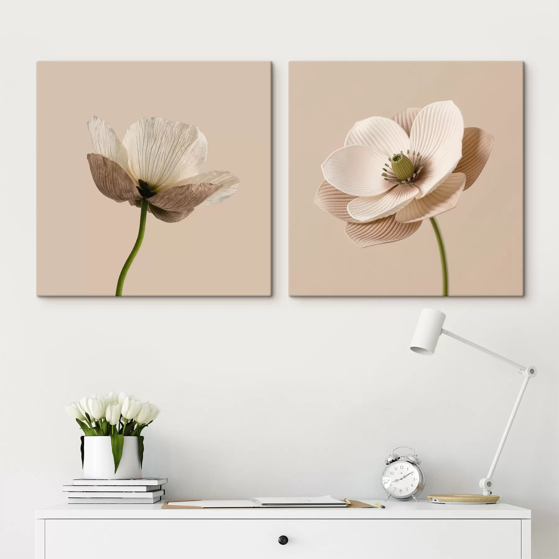 Fototapete Blumenarrangement in Beige- und Korallentönen im Stil moderner Kunstillustrationen m30653
