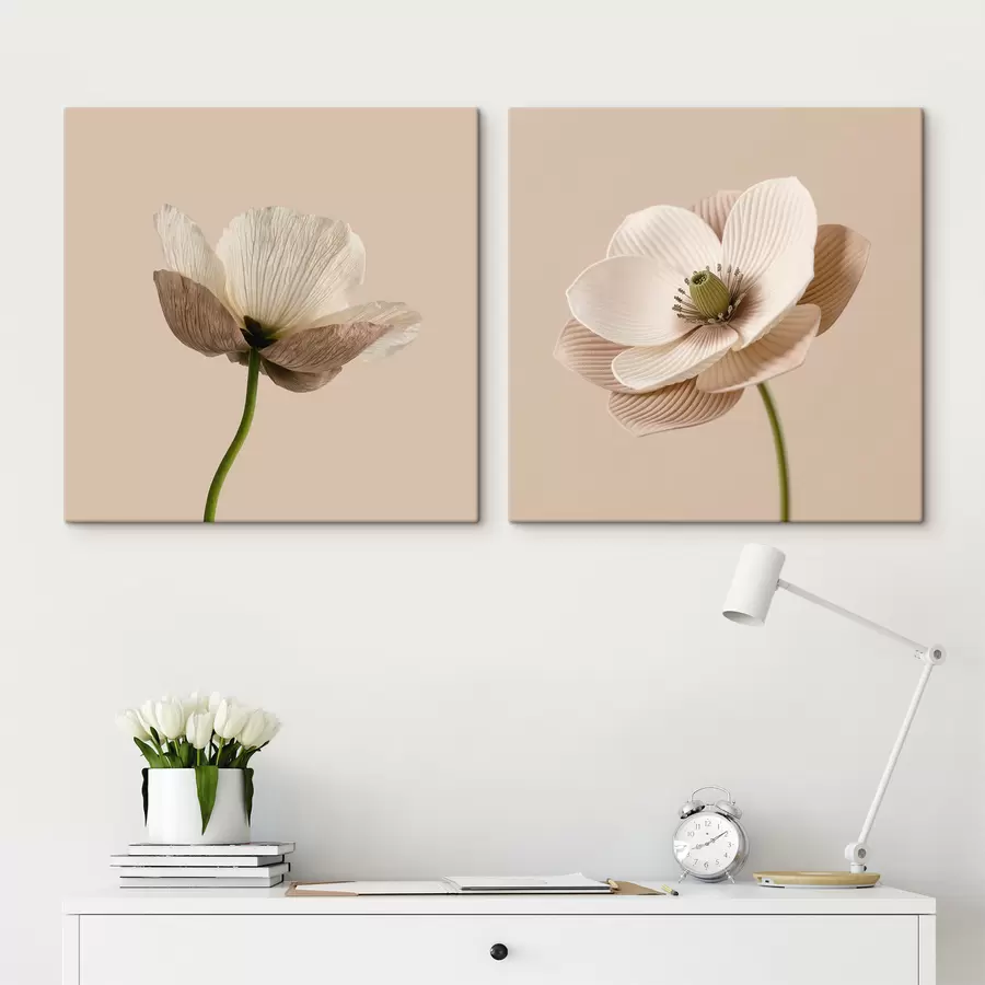 Fototapete Blumenarrangement in Beige- und Korallentönen im Stil moderner Kunstillustrationen m30653