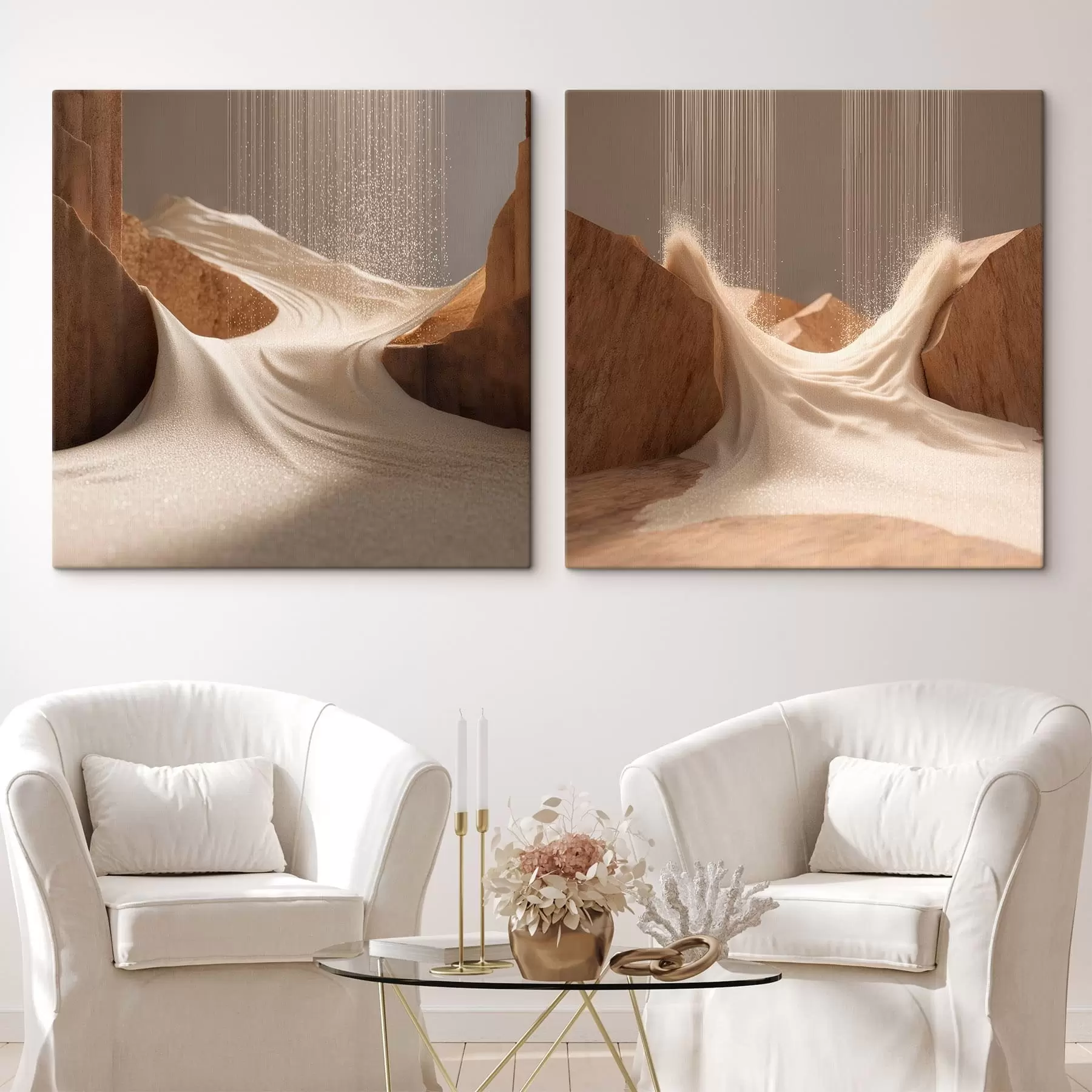 Fototapete Landschaft mit Schimmereffekt in einer Beige-Farbpalette im dreidimensionalen Grafikstil m30655
