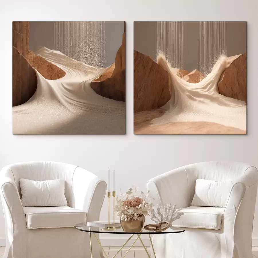 Fototapete Landschaft mit Schimmereffekt in einer Beige-Farbpalette im dreidimensionalen Grafikstil m30655