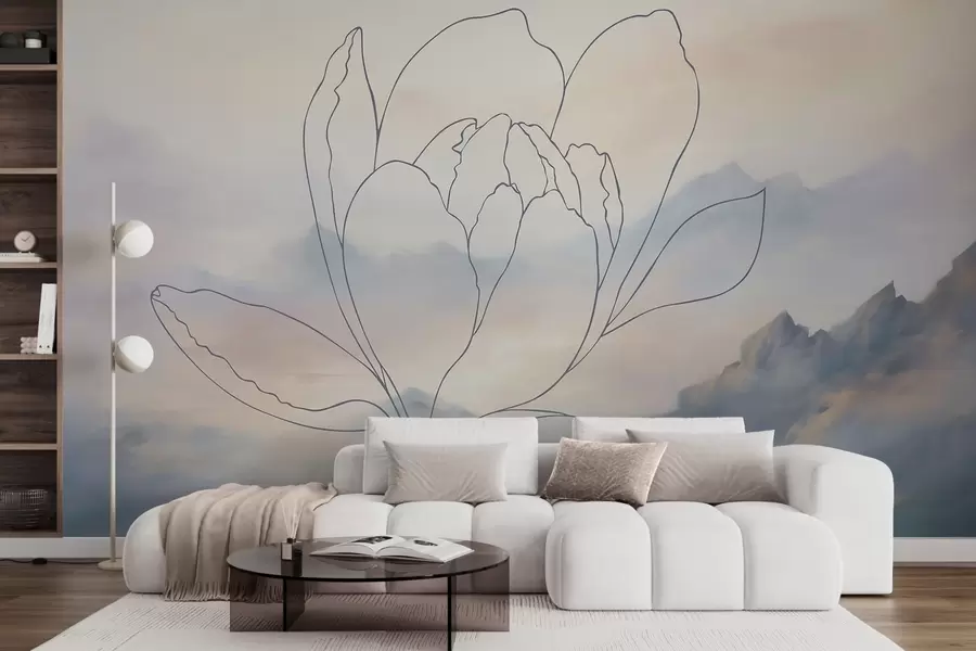 Fototapete Berglandschaft mit einer Blumensilhouette w05788v1