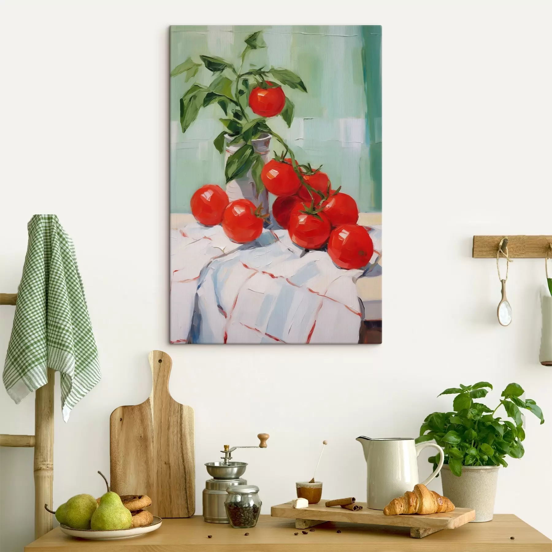 Fototapete Tomaten auf einer Tischdecke, Gemäldeimitation s50063