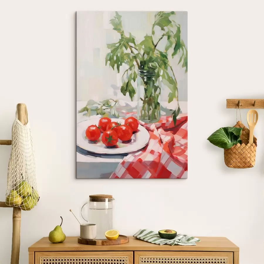 Fototapete Tomaten auf einem Teller, Gemäldeimitation s50064
