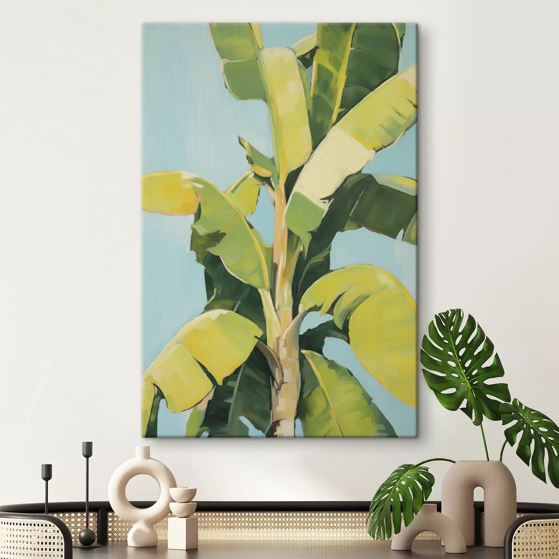 Fototapete Blätter einer Bananenpalme, Imitationsgemälde s50070
