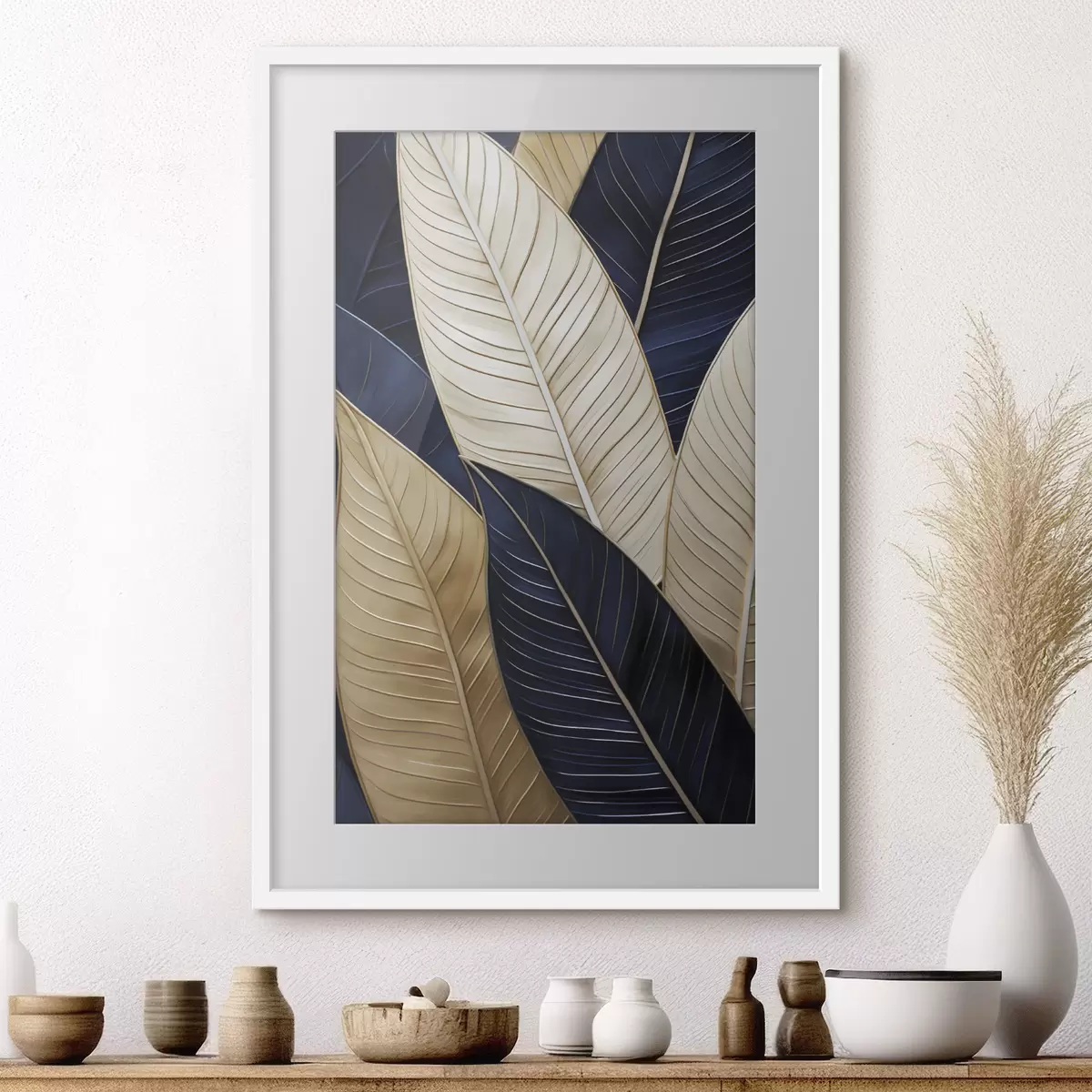 Poster Malerei mit Blattimitationen f50062