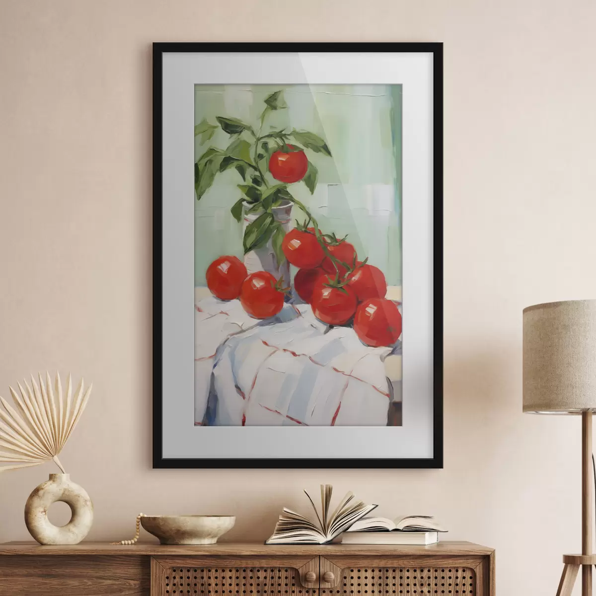 Poster Tomaten auf einer Tischdecke, Gemäldeimitation f50063