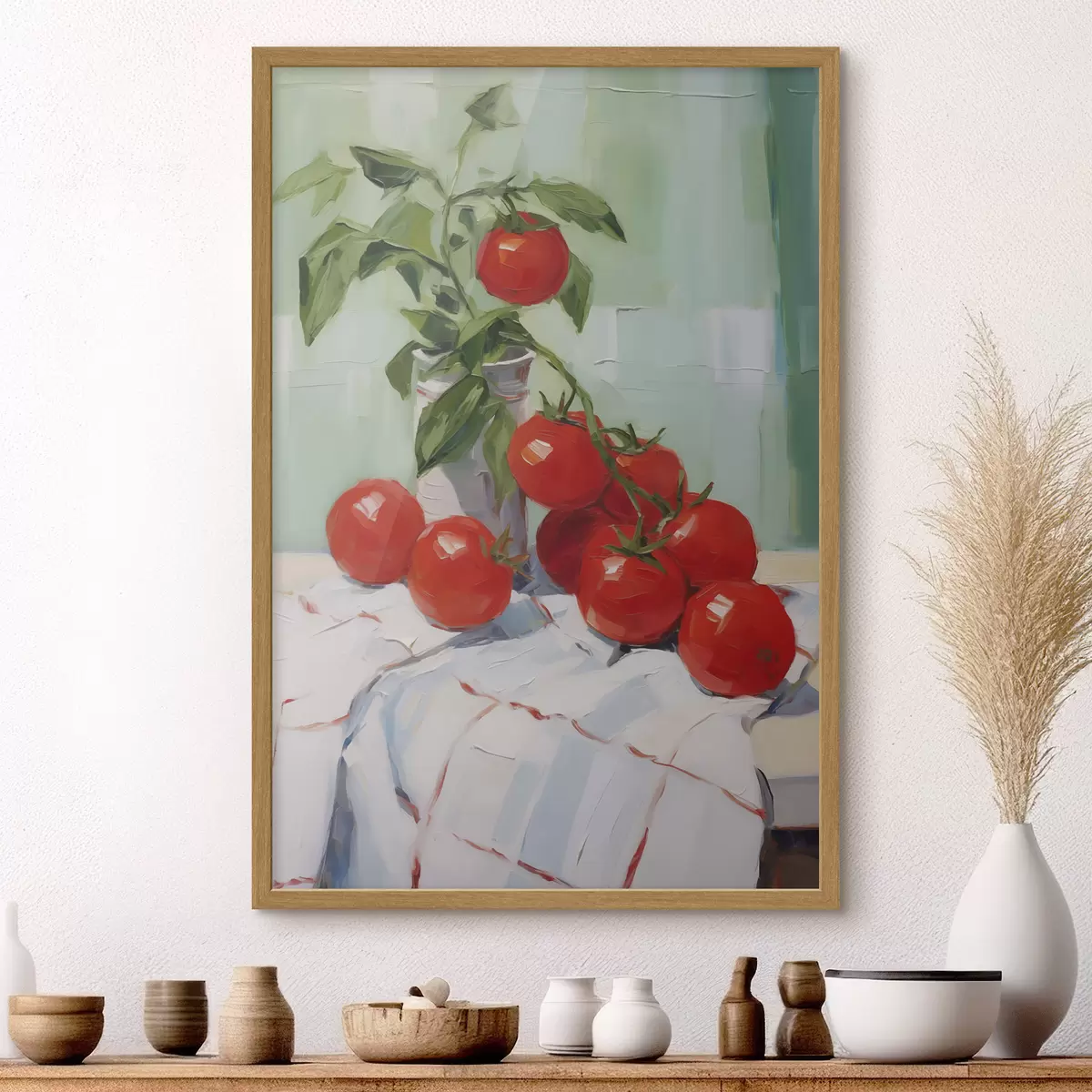 Poster Tomaten auf einer Tischdecke, Gemäldeimitation f50063