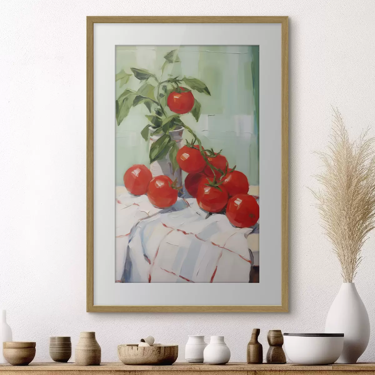 Poster Tomaten auf einer Tischdecke, Gemäldeimitation f50063