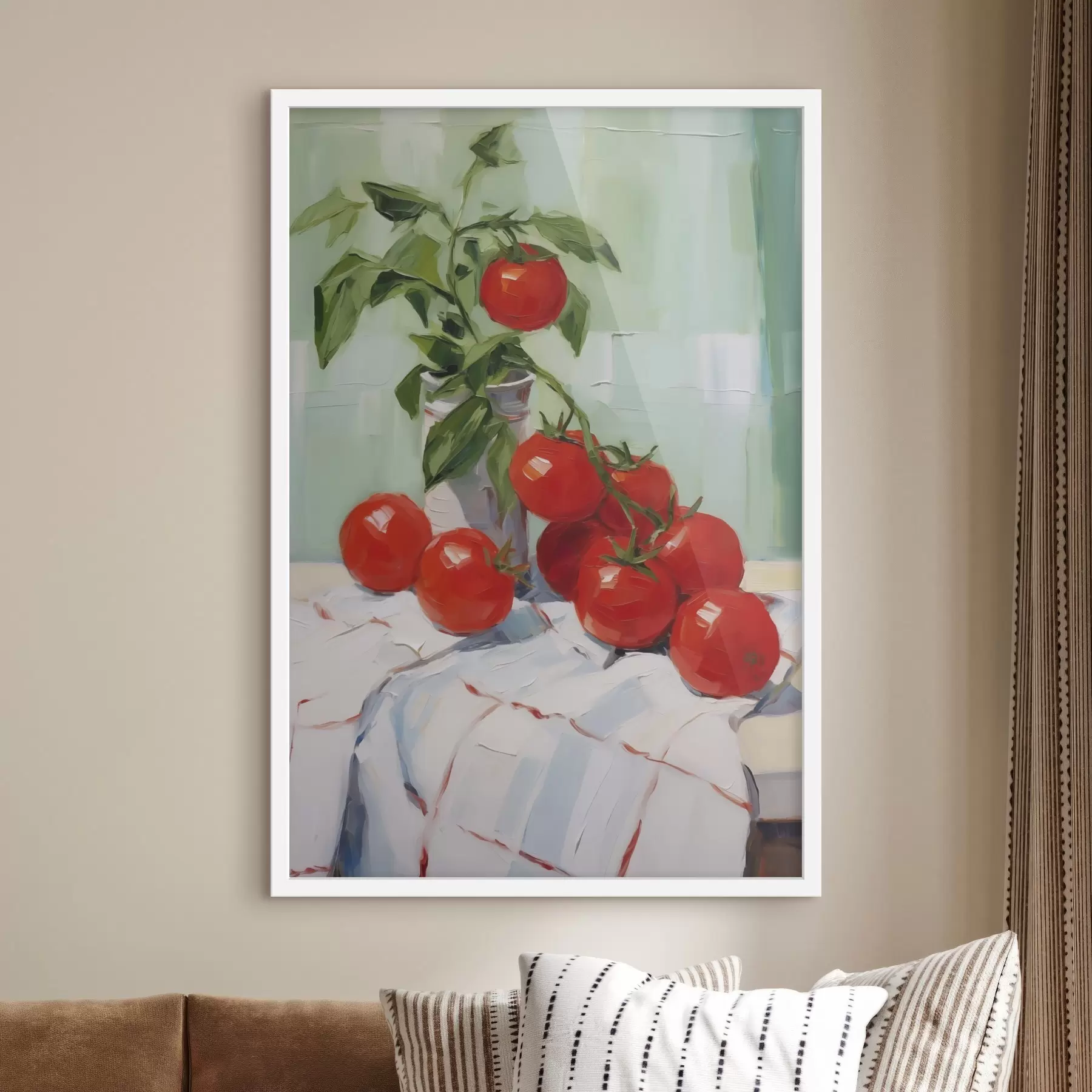 Fototapete Tomaten auf einer Tischdecke, Gemäldeimitation f50063