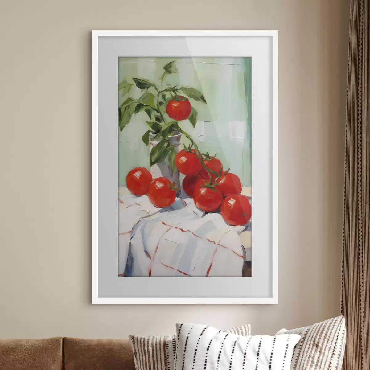 Poster Tomaten auf einer Tischdecke, Gemäldeimitation f50063