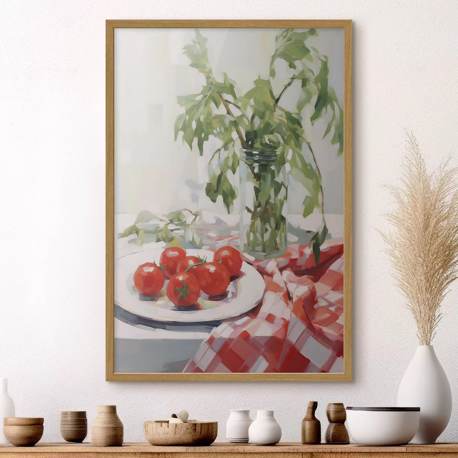 Fototapete Tomaten auf einem Teller, Gemäldeimitation f50064