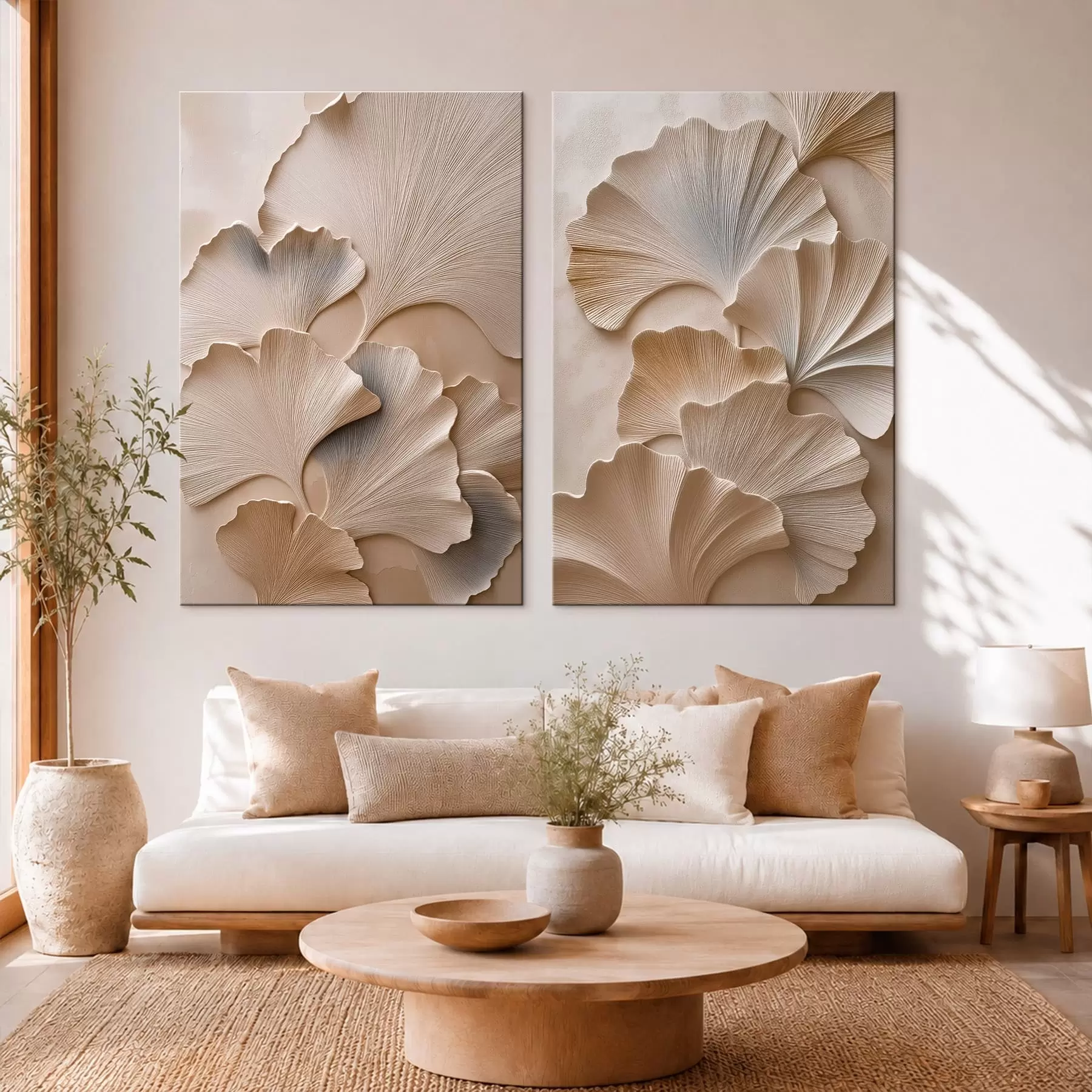 Fototapete Diptychon mit Ginkgoblättern und Relief-Effekt m30751