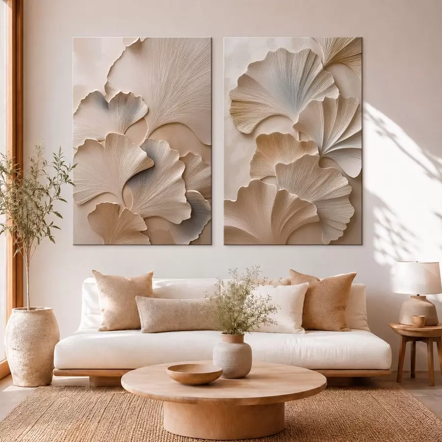 Fototapete Diptychon mit Ginkgoblättern und Relief-Effekt m30751