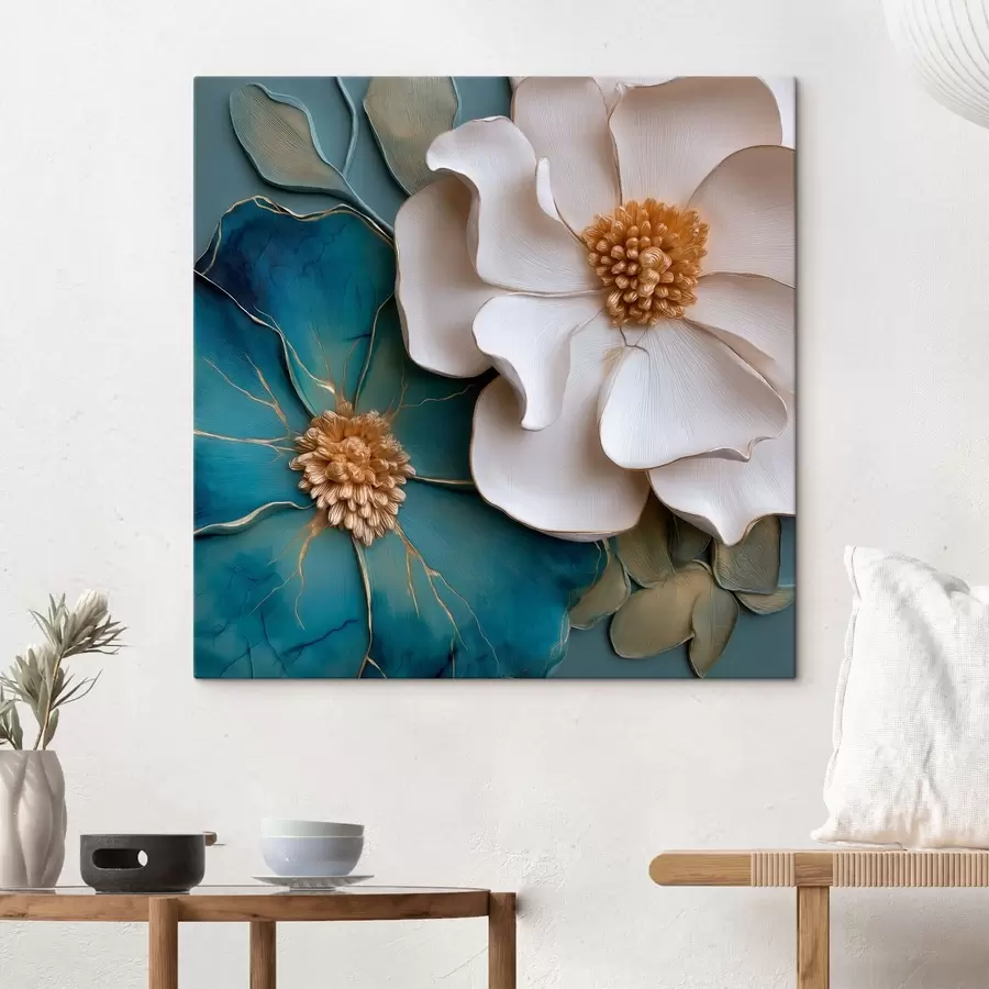 Fototapete Üppige Blumen in Blau und hellen Farbtönen s49947
