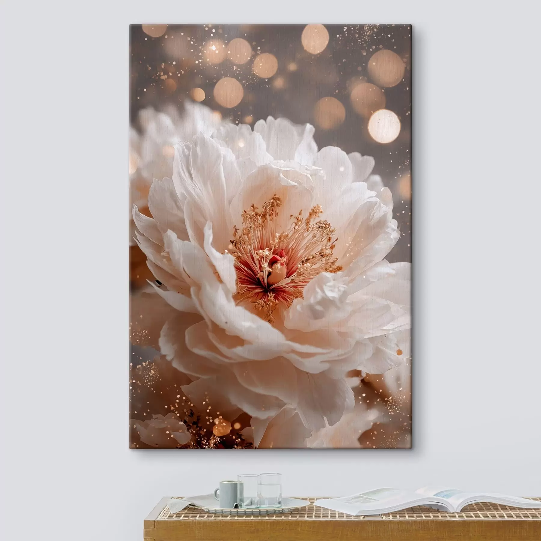 Fototapete Weiße Blume mit zarten Lichtreflexen s49973