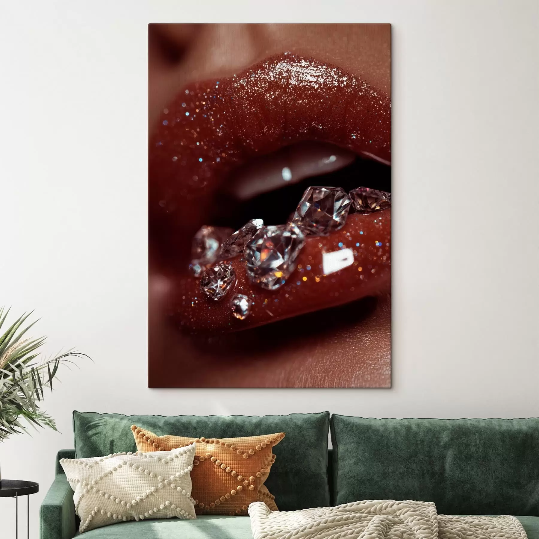 Fototapete Nahaufnahme von glänzenden Lippen mit transparenten Kristallen s49977