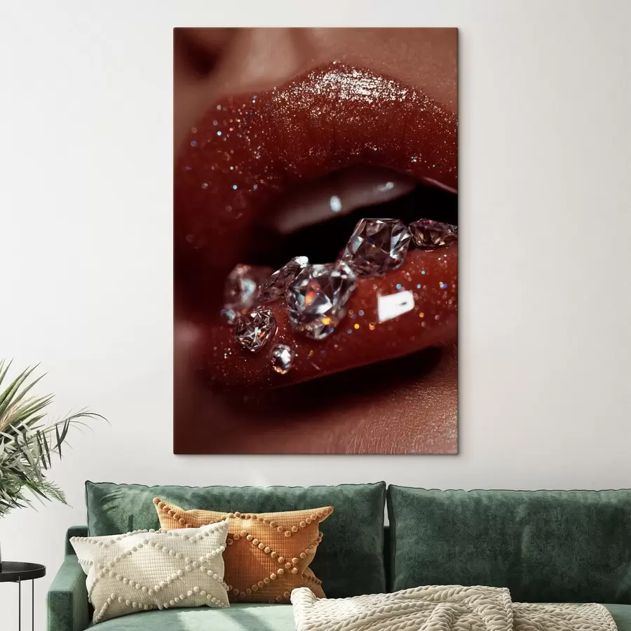 Fototapete Nahaufnahme von glänzenden Lippen mit transparenten Kristallen s49977