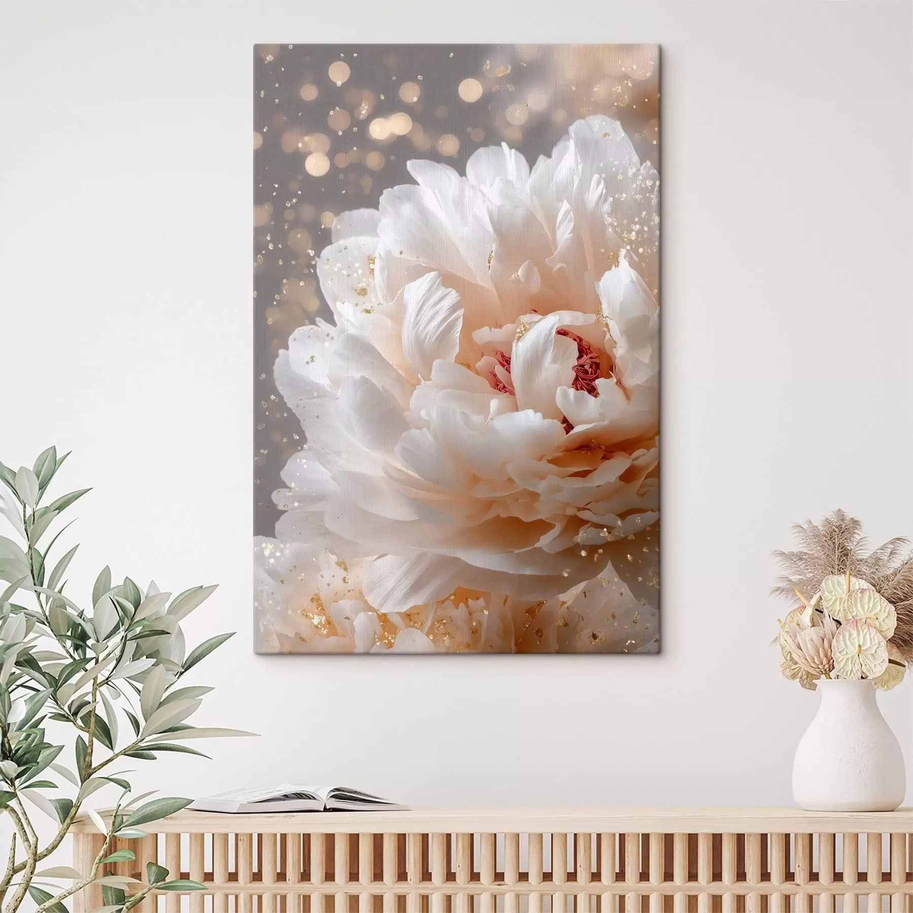 Fototapete Üppige weiße Blüte mit zartem Schimmer s49981