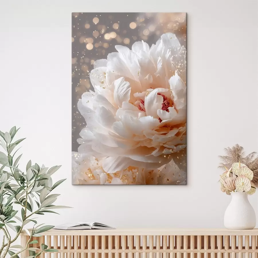 Fototapete Üppige weiße Blüte mit zartem Schimmer s49981