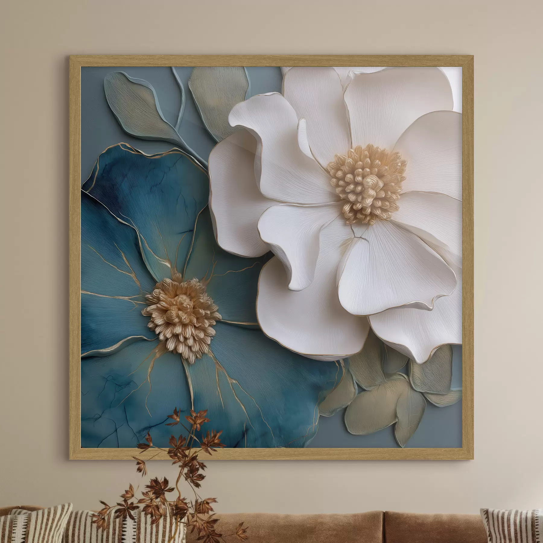 Fototapete Üppige Blumen in Blau und hellen Farbtönen f49947