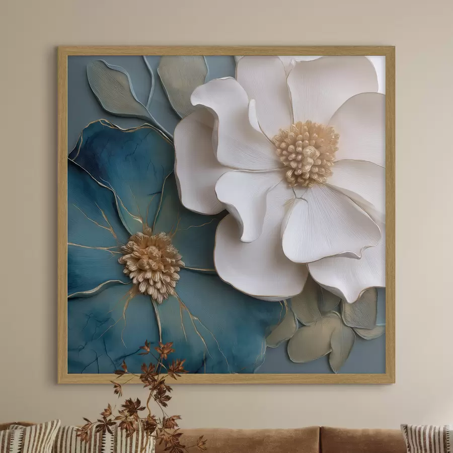 Fototapete Üppige Blumen in Blau und hellen Farbtönen f49947