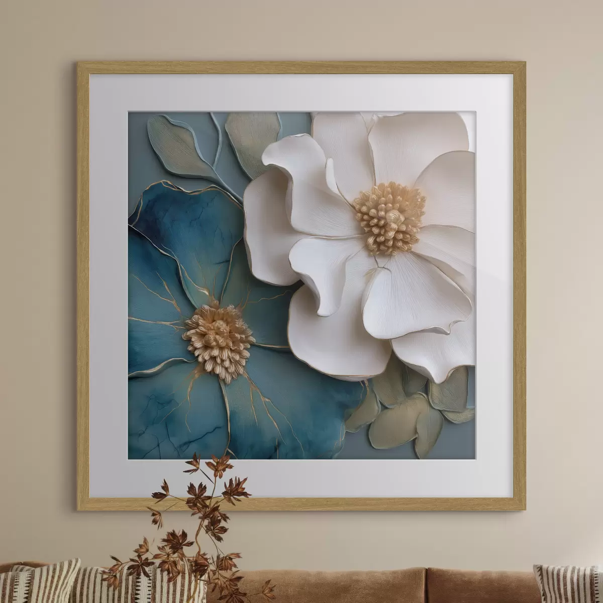 Poster Üppige Blumen in Blau und hellen Farbtönen f49947