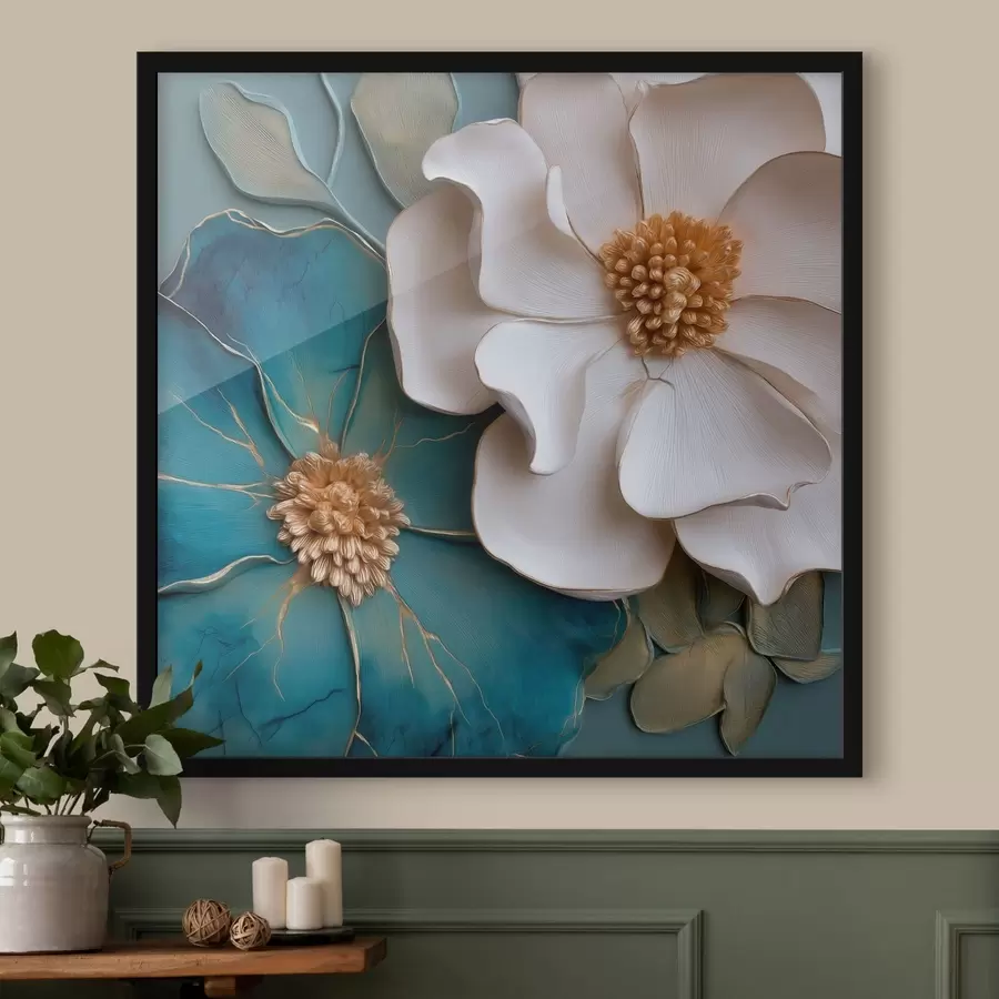 Fototapete Üppige Blumen in Blau und hellen Farbtönen f49947