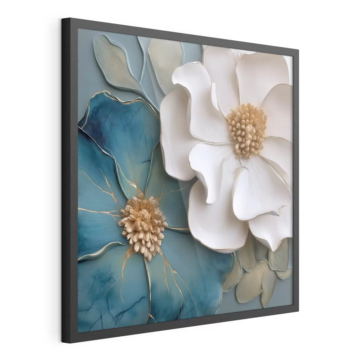 Poster Üppige Blumen in Blau und hellen Farbtönen f49947