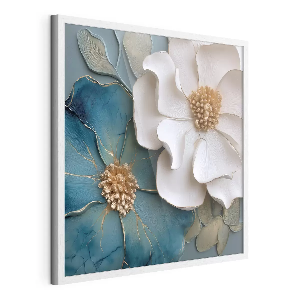 Poster Üppige Blumen in Blau und hellen Farbtönen f49947