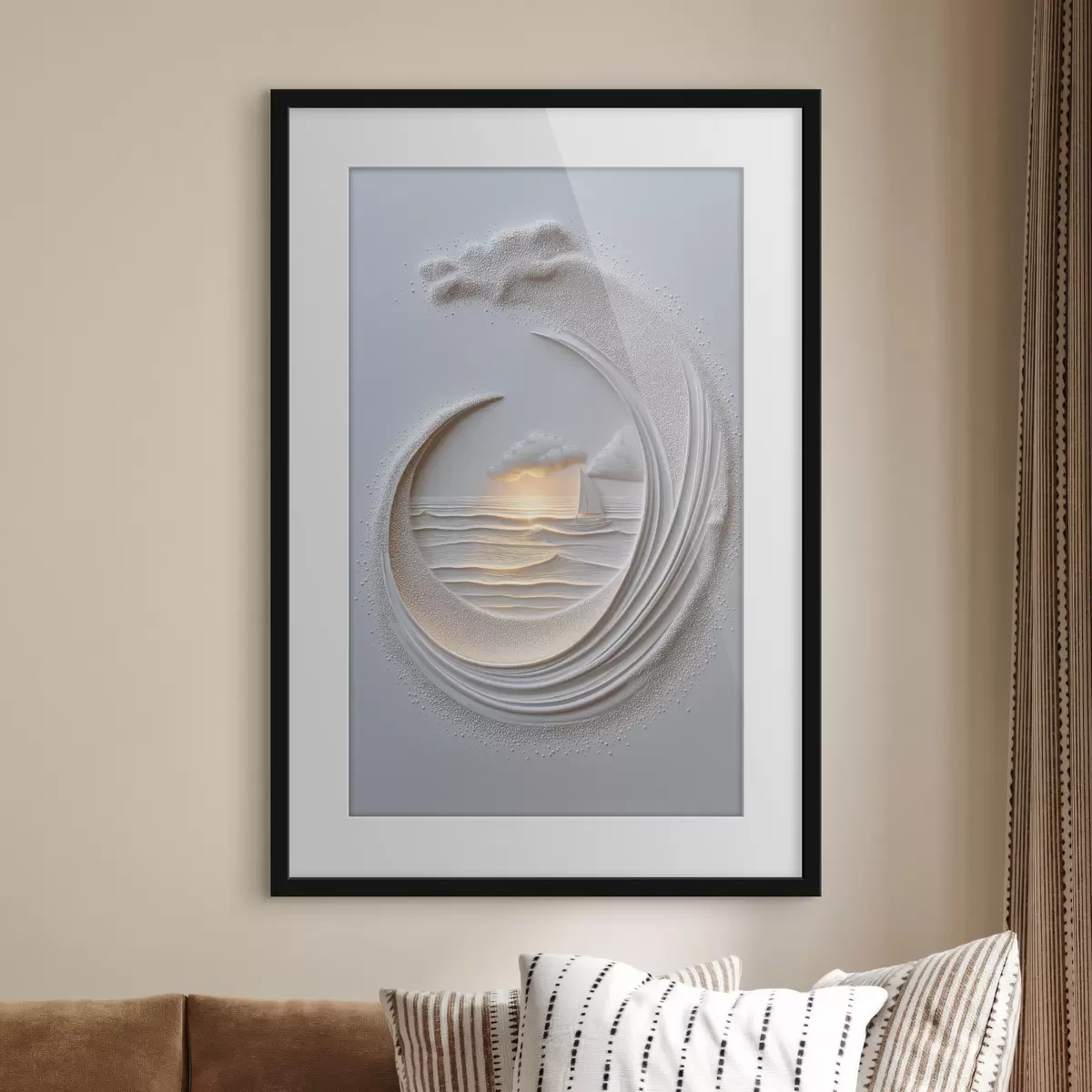 Poster Meereslandschaft mit einem Segelboot und einem Relief-Effekt f49950