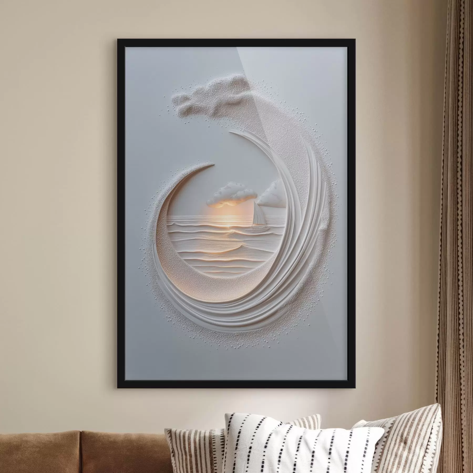 Fototapete Meereslandschaft mit einem Segelboot und einem Relief-Effekt f49950