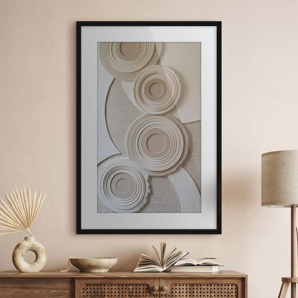 Poster Abstrakte Komposition mit Kreisen und Relief-Effekt f49955