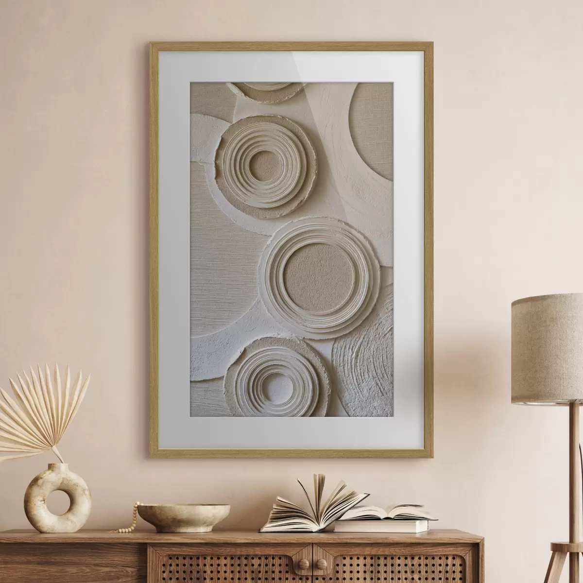 Poster Geometrische Komposition mit Kreisen und Relief-Effekt f49956