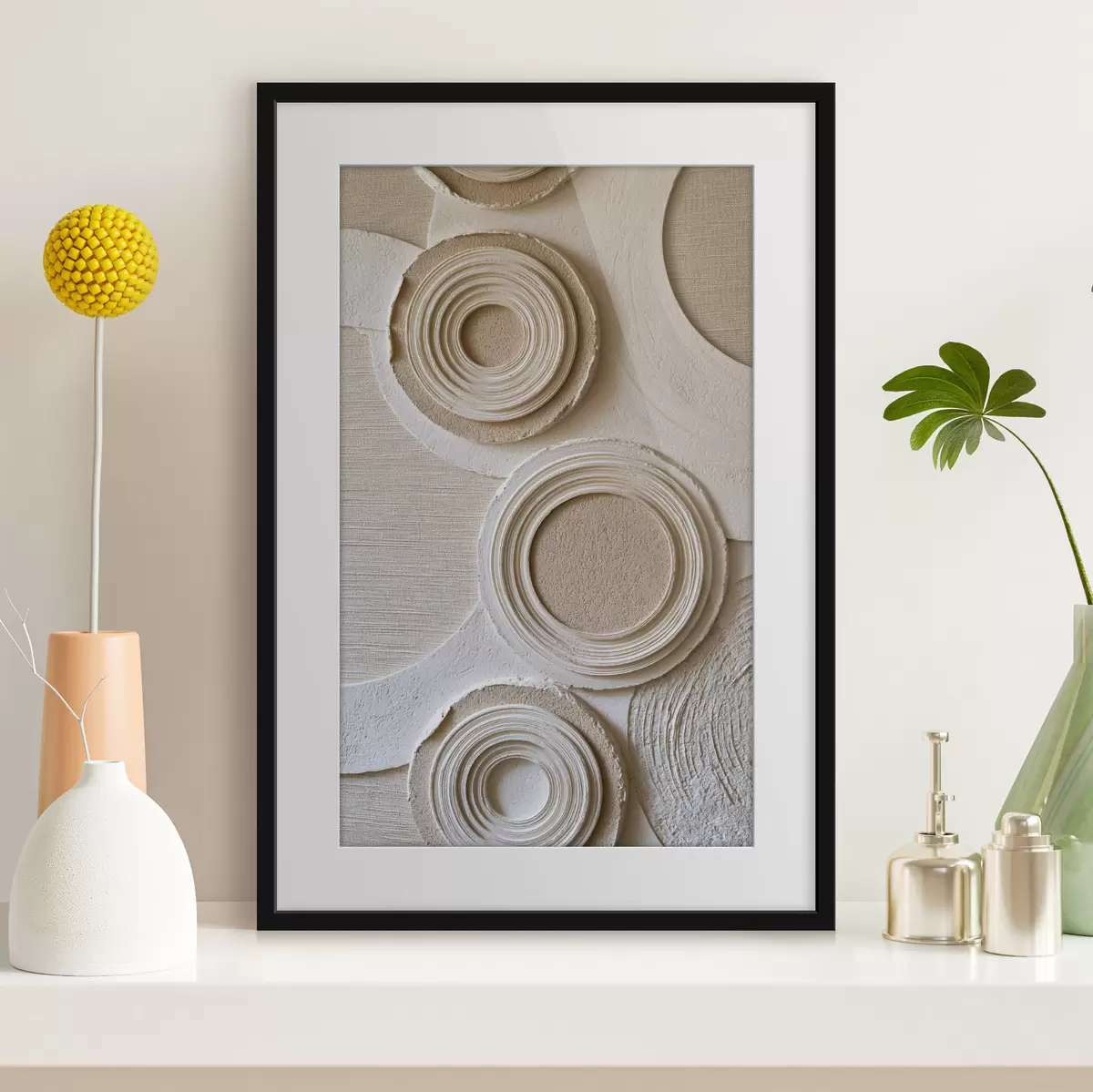 Poster Geometrische Komposition mit Kreisen und Relief-Effekt f49956