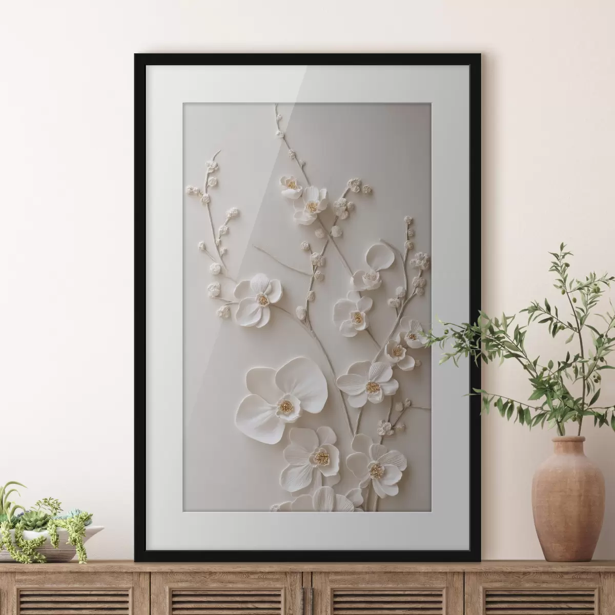 Poster Üppige weiße Blüten an zarten Zweigen f49957