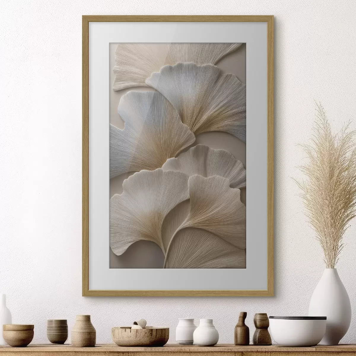 Poster Blätter in Naturtönen mit Relief-Effekt f49958
