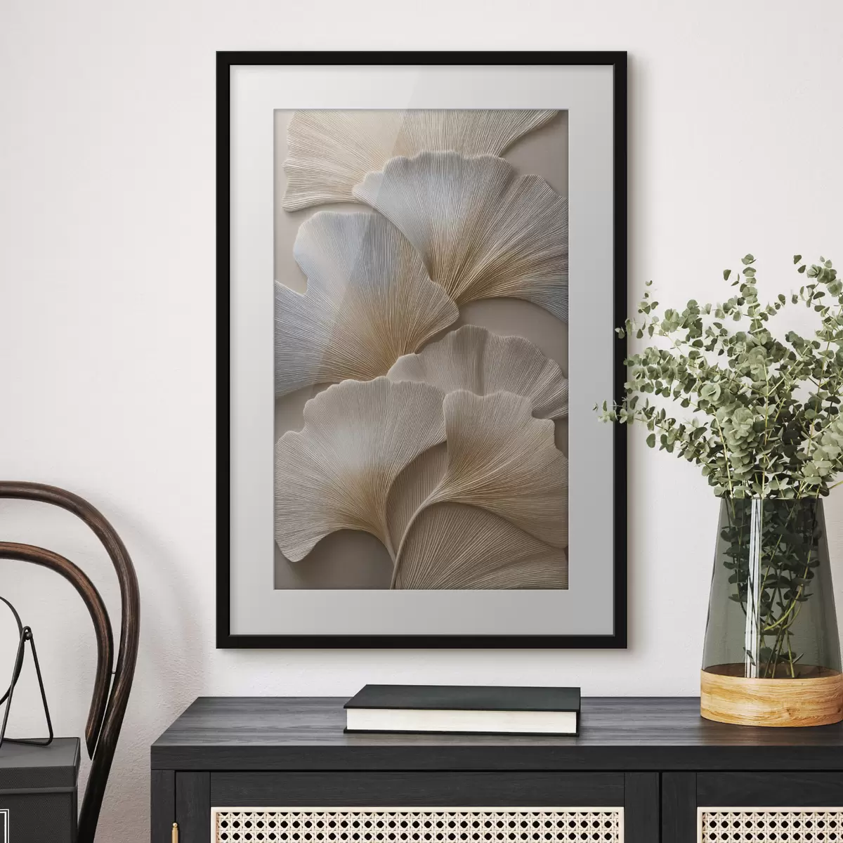 Poster Blätter in Naturtönen mit Relief-Effekt f49958