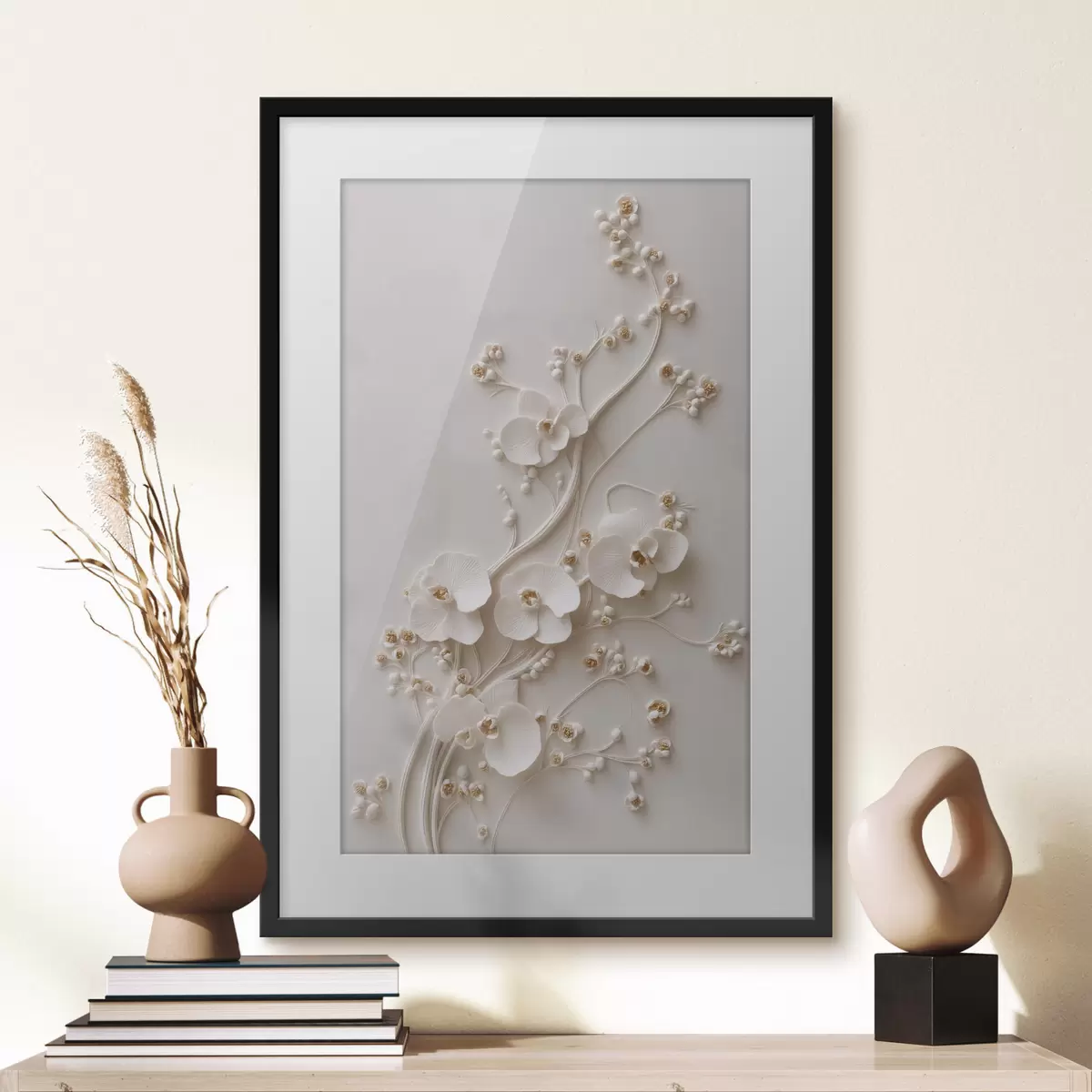 Poster Zarte weiße Orchideen an eleganten Zweigen f49959