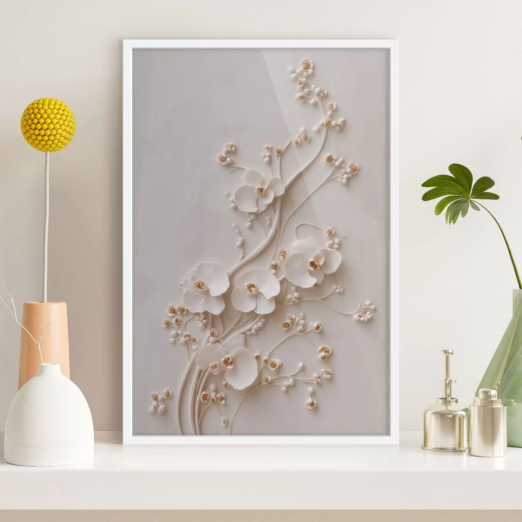 Fototapete Zarte weiße Orchideen an eleganten Zweigen f49959