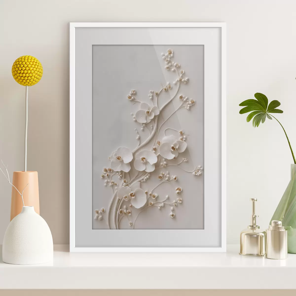 Poster Zarte weiße Orchideen an eleganten Zweigen f49959