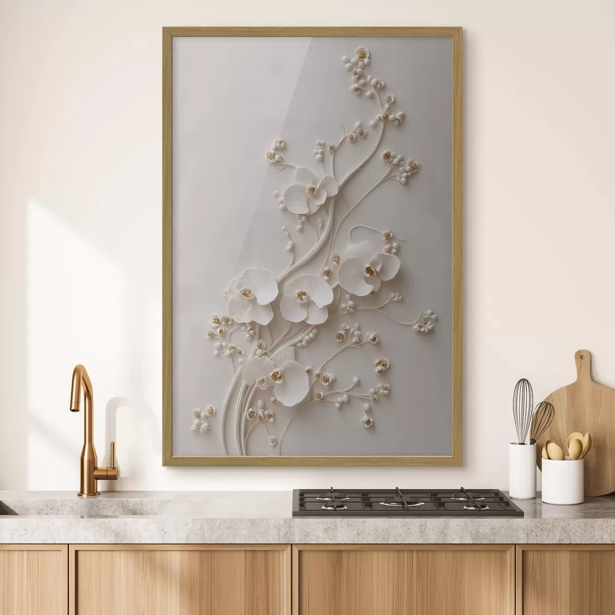 Poster Zarte weiße Orchideen an eleganten Zweigen f49959