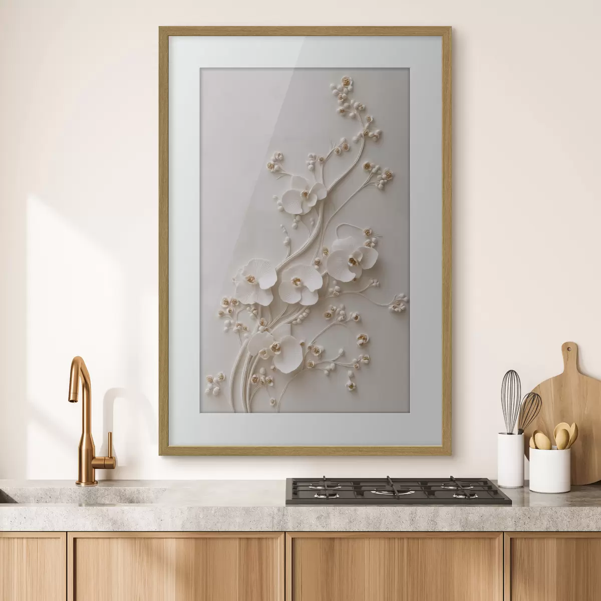 Poster Zarte weiße Orchideen an eleganten Zweigen f49959