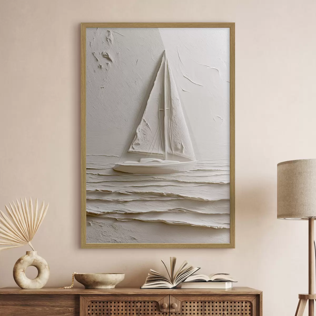 Poster Segelboot auf ruhigen Wellen mit Relief-Effekt f49964
