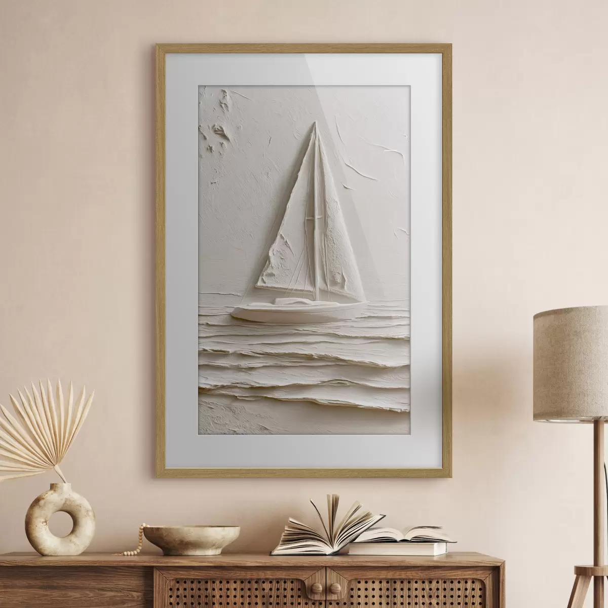 Poster Segelboot auf ruhigen Wellen mit Relief-Effekt f49964