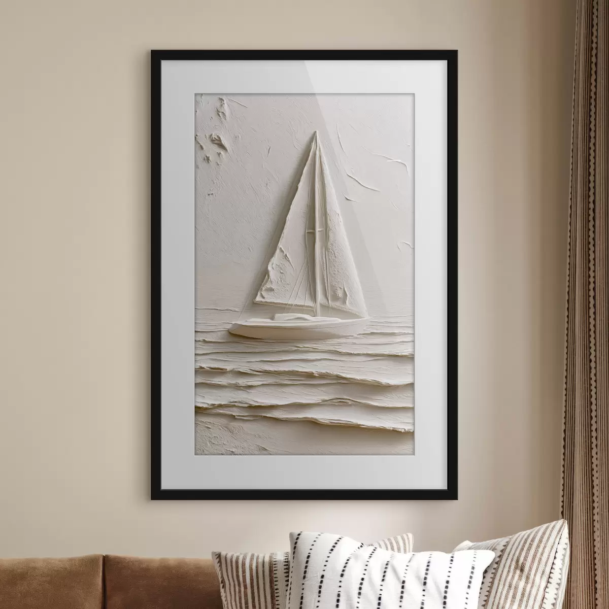 Poster Segelboot auf ruhigen Wellen mit Relief-Effekt f49964